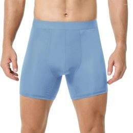 Underpants Ice Silk Boxer Trunks Man Long Leg Underwear Men Seamless Sport Panties Breathable Soft Gym Fitness Shorts