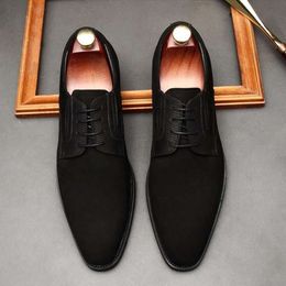 Suede Men Dress Shoe Genuine Leather Oxford Handmade Lace-up Brogue Brand Wedding Formal Derby Shoes Male Business Office