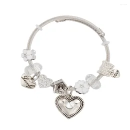 Charm Bracelets Design Original Stainless Steel Bangles White Heart Shaped Beaded Bracelet For Women Gift DIY Making Fashion Trend Jewellery