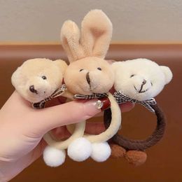 Cute Plush Rabbit Teddy Bear Headband Female Rubber Band Mesh Red High Elastic Temperament Hair Loop