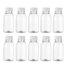 Water Bottles 10 Pcs Plastic Milk Bottle Drink Containers Lids Juice Box Clear The Pet Caps Travel