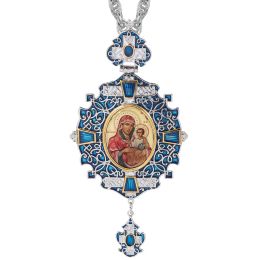 Necklace Vintage Pectoral Catholic Orthodox Cross Necklace Blue Zircons Enamel Greek Religious Crucifix Jewellery Chain Christmas Gift