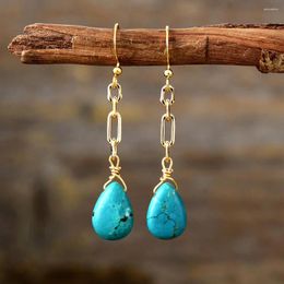 Stud Earrings Trendy Turquoises Stone Link Chain Hook Dangle Waterdrop Woman Ethnic Handmade Spiritual Jewelry Mom Gifts