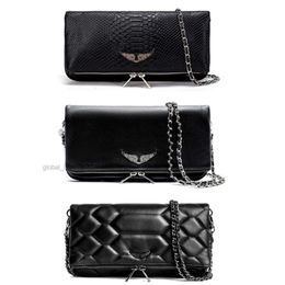 7a Pochette Rock Swing Your Wings Bag Womens Tote Çanak Omuz Omuz Adam Orijinal Deri Zadig Voltaire Kanat Zinciri Lüks Debriyaj Kanat Çapraz Vücut Çantalar