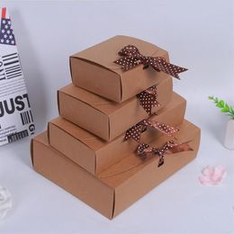 20pcs Vintage Kraft Paper Gift Boxes For Clothes Large Brown Carton Box Shirt Silk Scarf Packaging Boxes With Ribbon2348