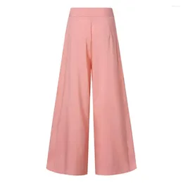 Women's Pants Polyester High Waist Wide Leg Culottes Solid Colour Zipper Closure For Women Loose Fit A-big Hem Crotch Full