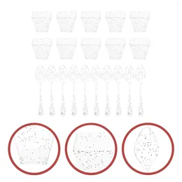 Disposable Cups Straws Clear Plastic Parfait Appetiser Cup Glitter Dessert Spoons Ice Cream Containers