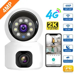 Card 4G Camera Indoor Dual Lens Mini IP 2K 4MP WIFI Wireless Security Night Vision Camara Video Surveillance V380 Pro