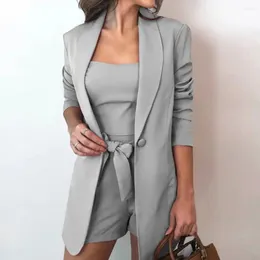 Women's Tracksuits Outfit Stylish Solid Color Blazer Coat Shorts Vest Set Trendy Suit For Work