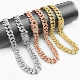 Dog Collars & Leashes Cuban Necklace Paved Rhinestones 12 5mm Width Chain Hip Hop Jewellery Gold Colour Stainless Steel Material CZ C278U