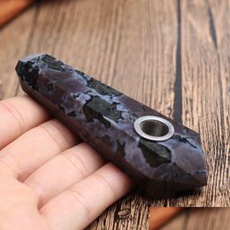 Smoking Pipes Natural Granite Crystal Pipe Simple Fashion Cigarette Holder Diamond Original Stone Hexagonal Prism Suction Drop Deliver Ot0N8