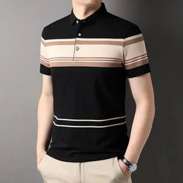 Top Grade Yarndyed Process Casual Summer Polo Shirt For Men Stripped Short Sleeve Fashions Tops Men Clothing 240122