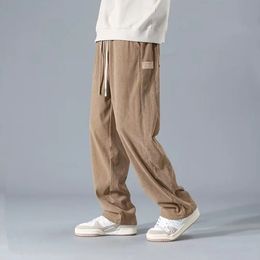 Spring Autumn Men's Corduroy Pants Handsome Wide Leg Loose Straight Leg Cargo Pants Men Breathable Drawstring Bagger Trouser 240125