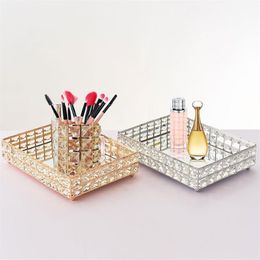 1pcs Square Crystal Tray Cosmetics Storage Pallet Snacks Plate Fruit Container Home Wedding Decoration Y200903240M