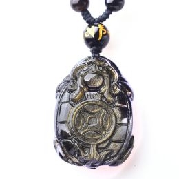 Necklace Drop Ship Jade Jewellery Gold Obsidian Dragon Turtle Necklace Pendant Hand Carved Tortoise with Gold Chain Lucky Amulet Pendant