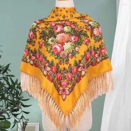 Scarves Russian Style Floral Print Square Scarf Women Ethnic Fringed Bandana Shawl Babushka Handkerchief Female Blanket Head Wraps