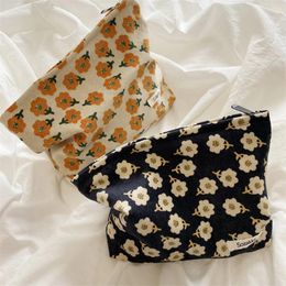 Makeup Brushes Korean Cosmetic Bag Floral Print Lipsticks Storage Aesthetic Women Girls Portable Zipper Coin Purse Wallet For Travel Daily