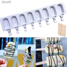 Ice Cream Tools 4/8 Hole Food Grade Silicone Mold Pop Cube Popsicle With Sticks Dessert DIY Magnum Cake Maker YQ240130