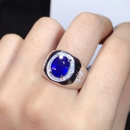 Cluster Rings 4 Natural Sapphire Men's Ring Super Atmosphere. 925 Pure Silver Does