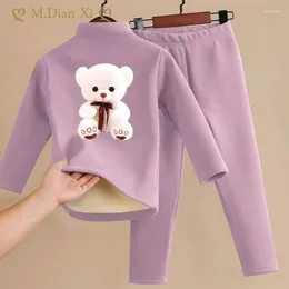 Clothing Sets Thick Warm Underwear Children Suit Winter Boys/Girls Print Bear Long Sleeve Tops Conjunto Kids Leggings Pants 2 Piece