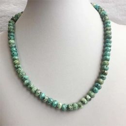 Necklace 5*8MM Faceted Green Africa Turquoise Necklace Vintage Natural Stone Jewellery Noble Elegant Exquisite Beaded Chain Choker Collier