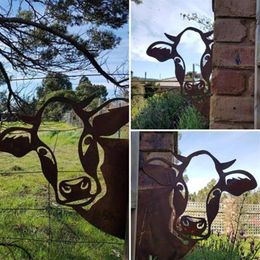 Garden Decorations 2021 Art Hanging Metal Peeking Cow Ornaments Outdoor Home Adornment Decor K7E6187k