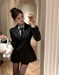 Women's Suits Temperament Quilted Mid-length Shiny Silk Blazer Winter Waist-cinching High-end Korean Style Retro Fashion Suit Top