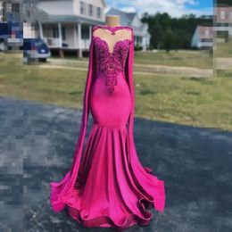 Elegant Pink Mermaid Prom Dresses Beaded For African Women 2024 Sheer Neck Plus Size Formal Evening Occasion Gowns Vestidos De Festa