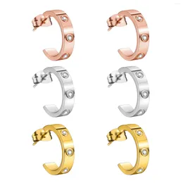 Hoop Earrings 3pairs Carbon Steel Fashion Jewellery Men Women Rhinestone Birthday Gift Inlaid Rustproof Half Open Shiny Elegant