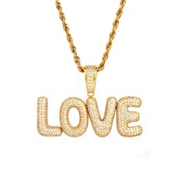 New Men's Custom Name Small Bubble Letters Necklaces & Pendant Ice Out Cubic Zircon Hip Hop Jewelry Rope Chain Two Color243e
