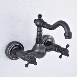 Kitchen Faucets Black Oil Rubbed Bronze Bathroom Kitchen Sink Basin Faucet Mixer Tap Swivel Spout Wall Mounted Dual Cross Handles tsf724 240130