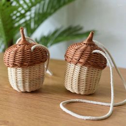 Evening Bags Mini Handbag Shooting Children's Props Rattan Woven Basket Diagonal Cross Bamboo Cute Hanging Pine Nut Backpack