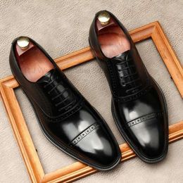 Oxford High Quality Classic Style Dress Leather Coffee Black Lace Up Pointed Toe Formal Shoes Men