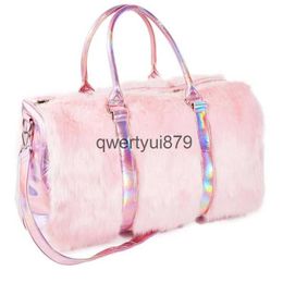 Shoulder Bags Sweet Girls Soft Rainbow andbags Faux Fur women Tote Large Capacity Laser Sympony Pink Soulder BagsTravel Bostonqwertyui879