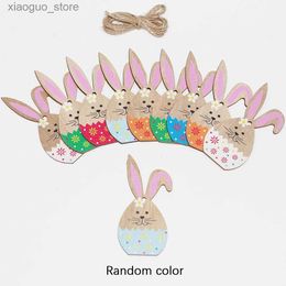 Other Event Party Supplies 10Pcs Easter Bunny Wooden Pendant Banner Colourful Cute Rabbit Eggs Wood Craft Gift Hanging Ornament Happy Easter Decoration 2024 240130