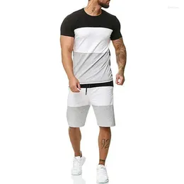 Men's Tracksuits Fashion Bodybuilding Striped Summer Casual Cool Short Sleeve Print Sports Streetwear Graphic T-shirt Shorts Set