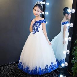 Vintage Long Flower Girl Dresses Off the Shoulder Lace Sleeveless Ball Gown Flower Length Custom Made for Wedding Party