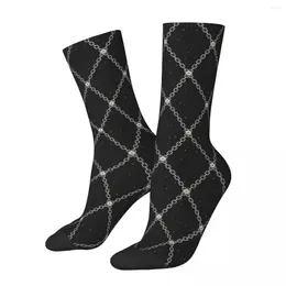 Men's Socks Vintage Geometric Steel Chains Rivets White Rhombus Grid Male Mens Women Winter Stockings Harajuku