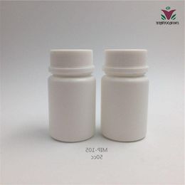 Free shipping 50pcs/lot 50cc HDPE Medicine Container Plastic White Bottle with Tamper Proof Caps Ldrdo
