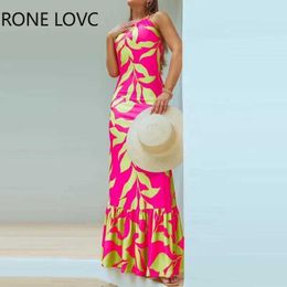 Basic Casual Dresses Women's All Over Print Backless Strapless Lace Long sleeved Summer Sexy Vacation Dress J240130