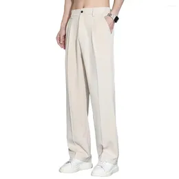 Men's Pants Draped Business Ice Silk Casual Long With Elastic Waist Buttons Pockets Straight Wide Leg For Comfort