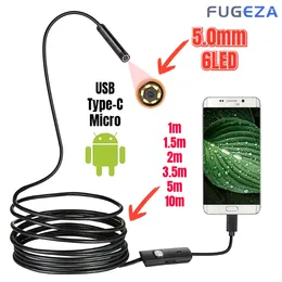 Mini Endoscope Camera Waterproof Adjustable Soft Wire 6 LEDS 5.5mm Android Type-C USB Inspection Camea For Car