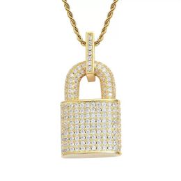 Bling Diamond Cubic zircon lock Necklace hip hop jewelry set 18k gold padlock pendant Necklaces stainless steel chain fashion for 260Q