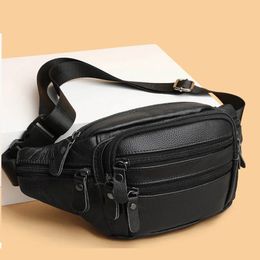 Real Genuine Leather Waist Bag for Men Cowhide Leather Fanny Bag for Phone Pouch Male Sling Shoulder Bag Unisex Belt Waist Packs 240129