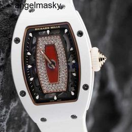Tourbillon WatchRM Wrist Watch RMwatches Wristwatch Rm07-01 Red Lip White Ceramic Side Rose Gold Plate Face Full t Diamond