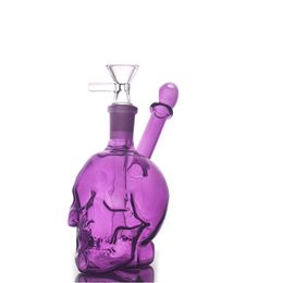 Multi Colour Glass Oil Burner Bong Skull Shaped Ash Catcher Hookahs Creative Recycler Water Pipe Mini Bubbler Dab Rigs for Smoking with 14mm Male Oil Burner Pipe