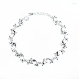 Charm Bracelets 925 Sterling Silver Color Minimalist Jewelry Pure Dolphin Bracelet Plated