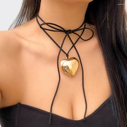 Chains Exaggerated Big Love Heart Pendant Short Choker Necklace For Women Goth Black Velvet Adjustable Chain Party Jewellery Girls Gift