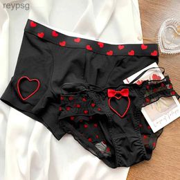 Other Panties New Heart Printed Couple Underwear Sexy Women Men Low Waist Briefs Breathable Boxer Boyfriend Girlfriend Lingerie YQ240130