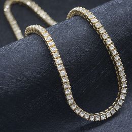Fashion Jewellery Zircon Tennis Chain 1 Row Necklace Ice Out Hip Hop Bling Alloy Rhinestones Jewellery 3mm Cz Tennis Necklace